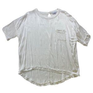 Fate Ivory Short-Sleeve High-Low Top Satin Tee‎ Shirt Large Classic Casual Luxe
